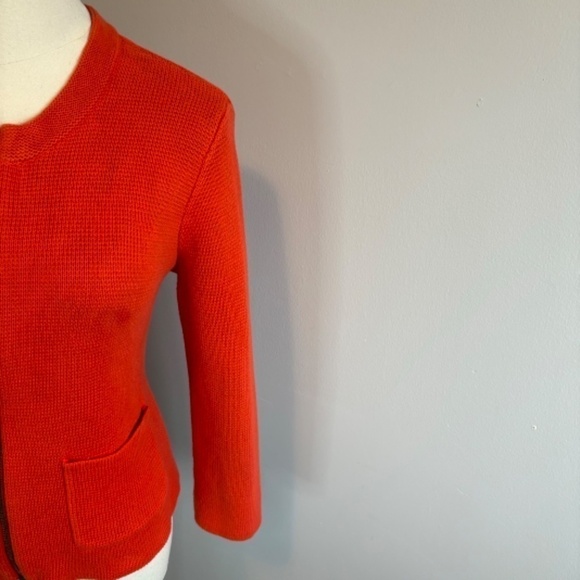 Loft Women's Cropped 3/4 Sleeve Cotton Knit Orange Zippered Cardigan, SZ M - Picture 5 of 9